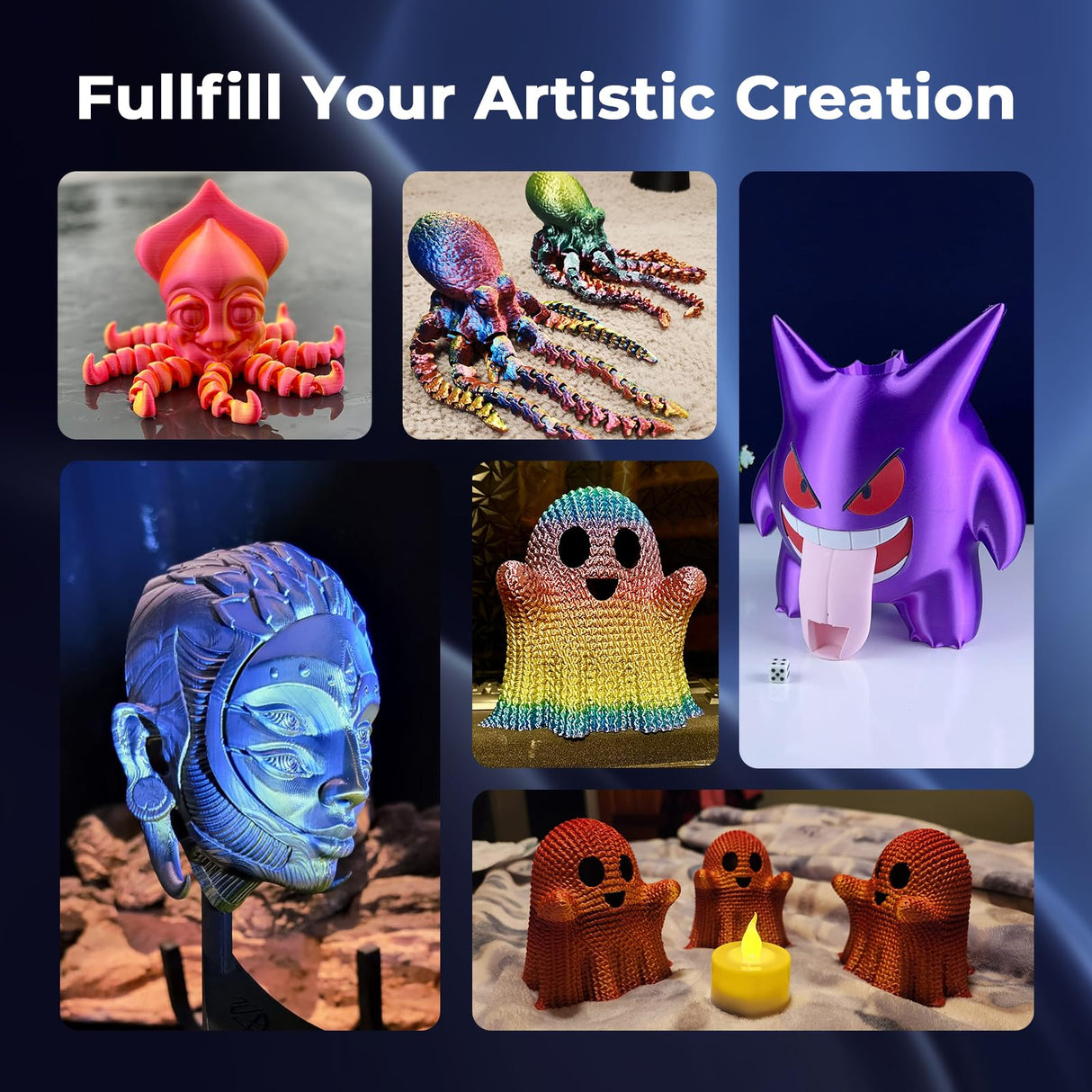 AMOLEN Silk PLA 3D Printer Filament, Dual Color Blue Silver PLA 1.75mm, Shiny Color Change Filament 3D Printing PLA Filament for Most FDM 3D Printer, 1kg Spool(2.2lbs) AMOLEN