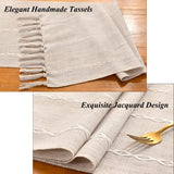 Wracra Rustic Linen Table Runner Farmhouse Style Table Runners 72 inches Long Embroidered Fall Table Runner with Hand-Tassels for Party, Dresser and Dining Room Decorations(Light Coffee, 13"×72") Wracra