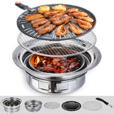 Puraville Charcoal Barbecue Grill, 13.7 Inches Non-Stick Korean BBQ Grill, Portable Stainless Steel Charcoal Stove for Home Party Outdoor Camping AdikeMicegen