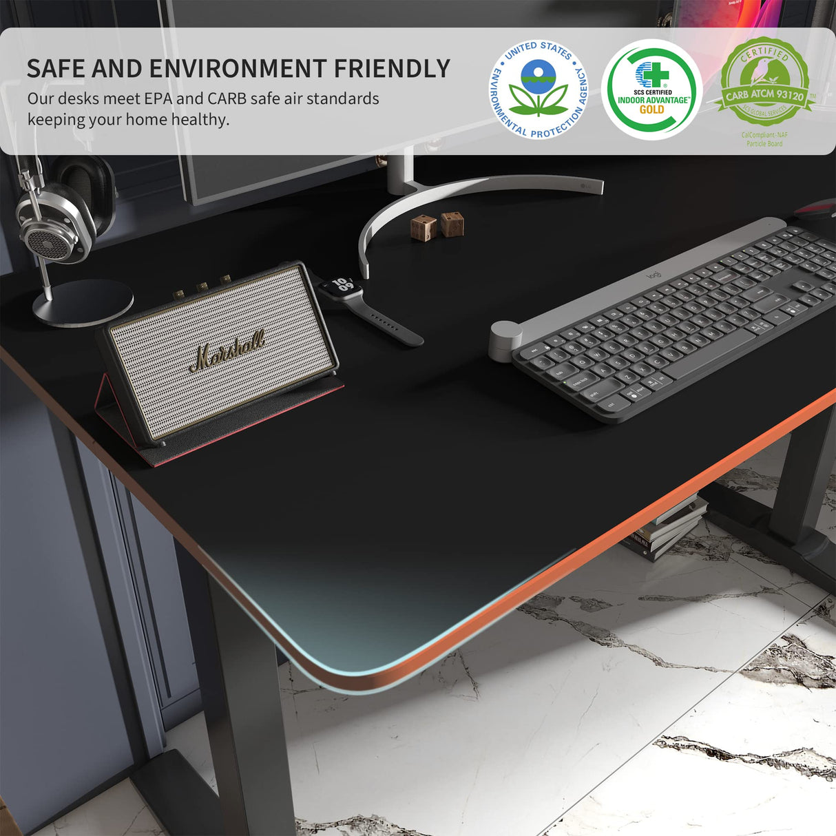 Monomi Height Adjustable Electric Standing Desk, 48 x 24 Inches Sit Stand up Desk, Memory Computer Home Office Desk (Black Frame+ Black Top) Monomi