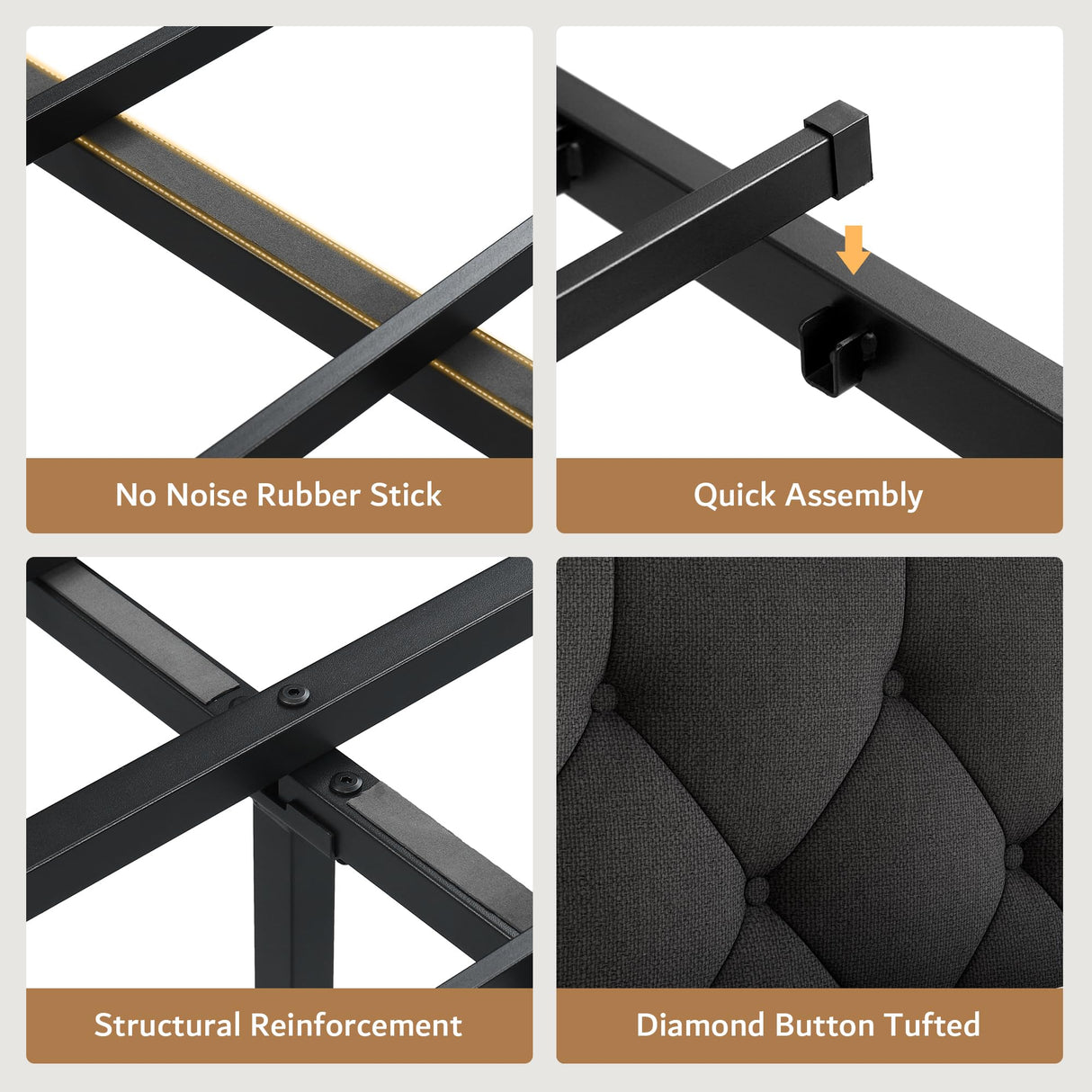 iPormis King Bed Frame with 2 Storage Drawers, Linen Upholstered Headboard Platform Bed with Charging Station, No Box Spring Needed, Metal Slats Support, Noise-Free, Easy Assembly, Black iPormis