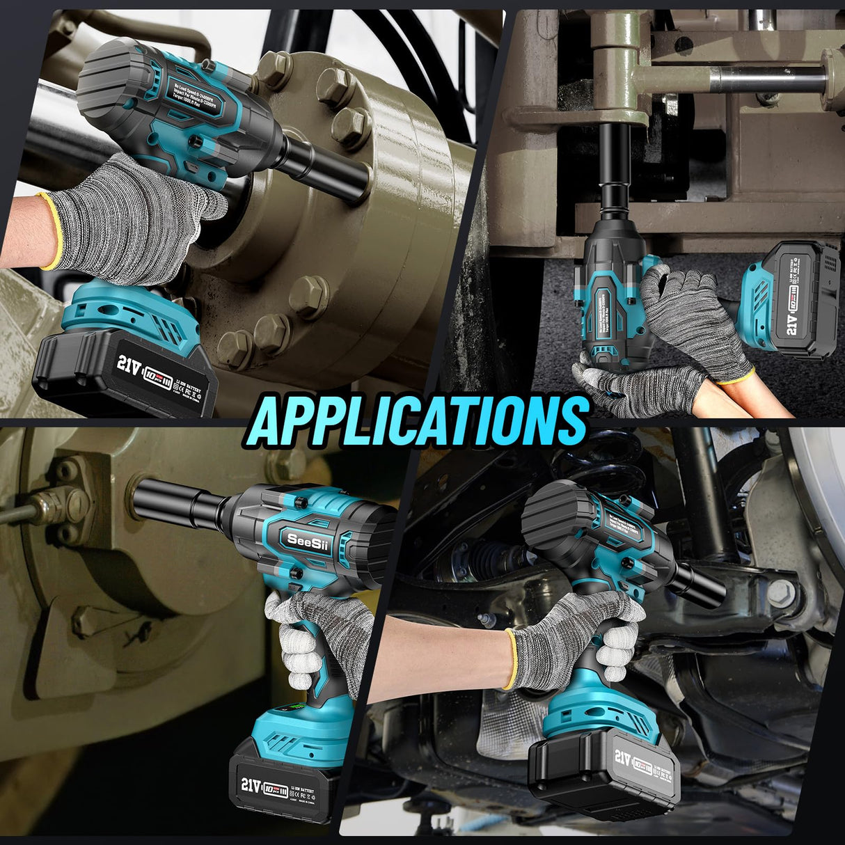 Seesii 1000Nm(738ft-lbs) Cordless Impact Wrench High Torque,1/2" Brushless Impact Gun w/Two 4.0AH Battery,Fast Charger, 5 Sockets & Storage Case, Electric Impact Wrench for Car Truck,WH760 Seesii