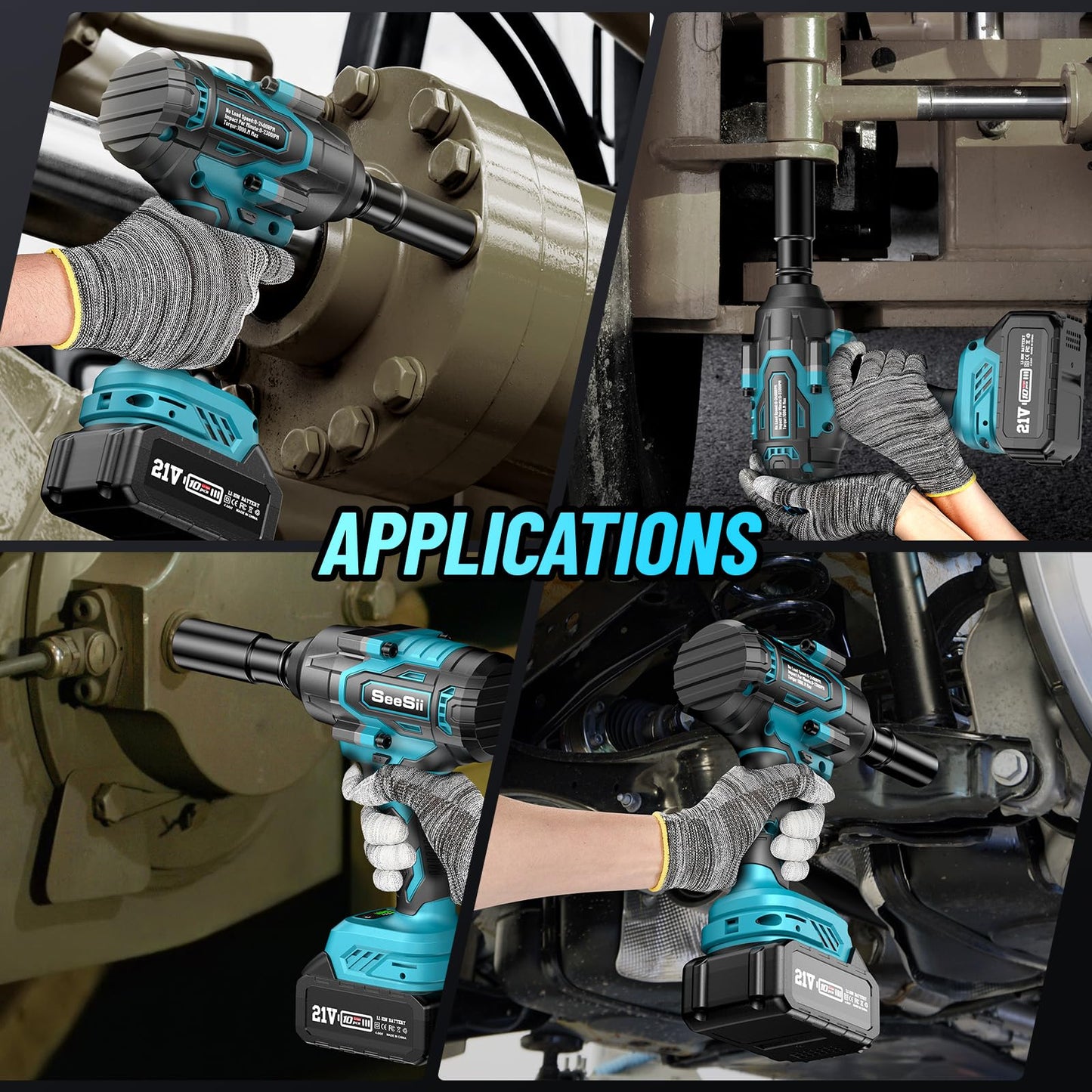 Seesii 1000Nm(738ft-lbs) Cordless Impact Wrench High Torque,1/2" Brushless Impact Gun w/Two 4.0AH Battery,Fast Charger, 5 Sockets & Storage Case, Electric Impact Wrench for Car Truck,WH760 - WoodArtSupply