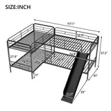 L Shape Bunk Bed for 4,Metal Quad Bunk Beds with Slide and Built In Ladder,4 Beds in 1 Twin Size Metal Bunk Bedframe with Full Length Guardrail Corner Bunk Bed for s Teens Boys Girls,Black TRIPLE TREE