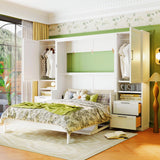 Brabrety Queen Size Murphy Bed Wall Bed with Desk and Closet,Drawers and Shelves,for Small Spaces Studio Study Office Guest Room Use (White#Desk, Queen) Brabrety