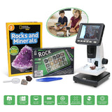 AmScope IQCREW Kid's Premium Portable LCD Color Digital Microscope with Rock and Mineral Collecting Look and Learn Activity Kit AmScope