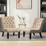 Alunaune Living Room Chairs Set of 2 Modern Accent Chair, Upholstered Tufted Armless Bedroom Chairs Lounge Sofa Backrest Fabric Recliner Chair Wood Legs-Khaki Alunaune