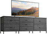 Huuger Dresser for Bedroom, 63 Inch Dresser TV Stand for 55, 65, 70 Inch TV, Long Dresser, Fabric Dresser, TV Stand with 7 Drawers, Dresser for Closet, Clothing, Charcoal Black Wood Grain Print Huuger