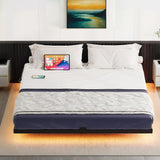 DWVO Queen Size Floating Bed Frame, LED Bed Frame with USB Port, Queen Metal Platform Bed with Heavy Duty Steel Slats, No Box Spring Needed, Easy Assembly, Black DWVO
