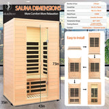 2 Person Infrared Sauna, Low EMF Far Infrared Sauna, Canadian Hemlock Wood Sauna for Home 1500W Indoor Sauna Home Spa Sauna with Bluetooth Speakers, Reading Lights, Roof Vent, Tempered Glass SALUSHEAT