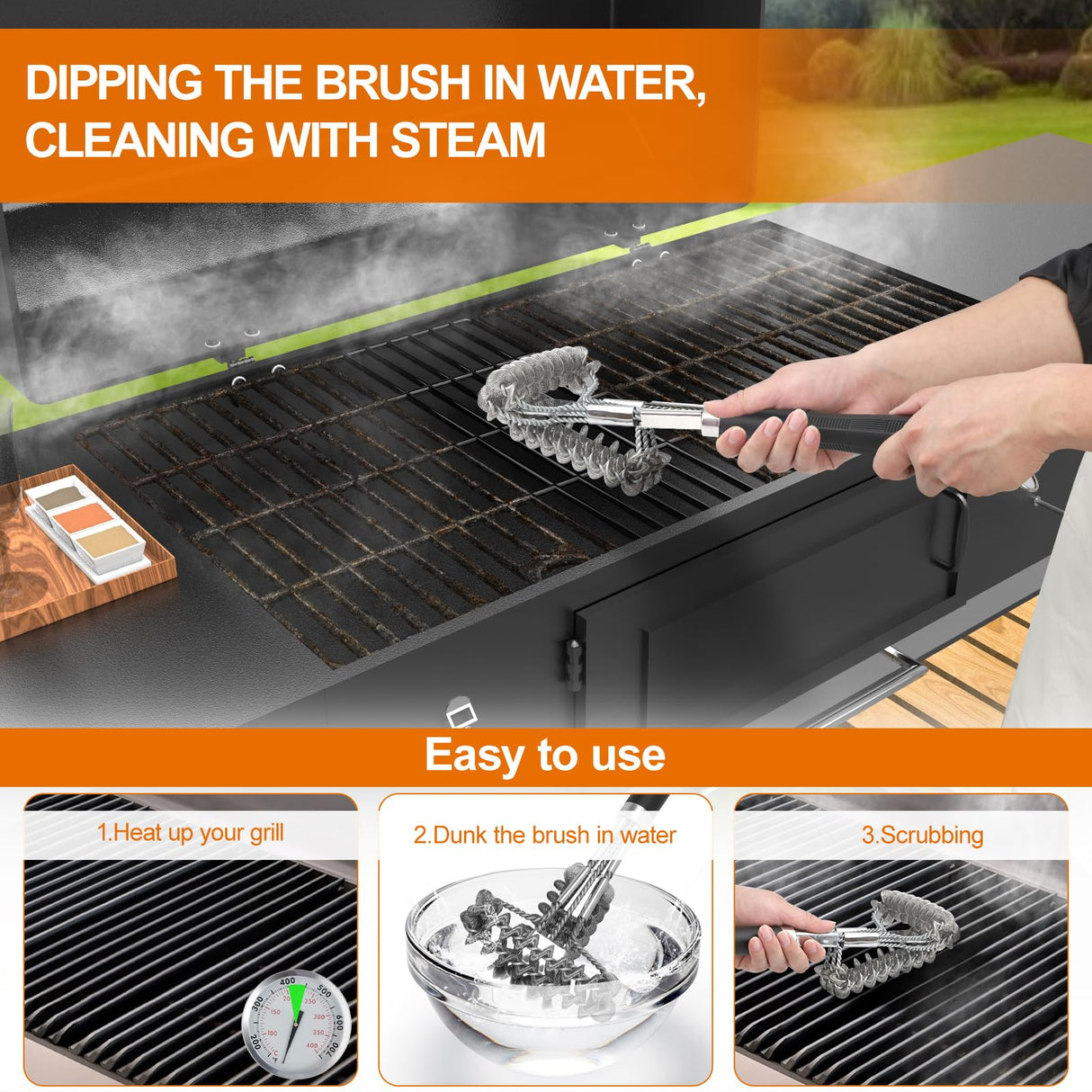 18" Bristle Free Grill Brush Barbecue Triple Scrubbers Cleaning Brush for Gas or Charcoal Grills,Compatible with Stainless Steel/Cast Iron/Porcelain Grill Grates BLACKSMITH FAMILY