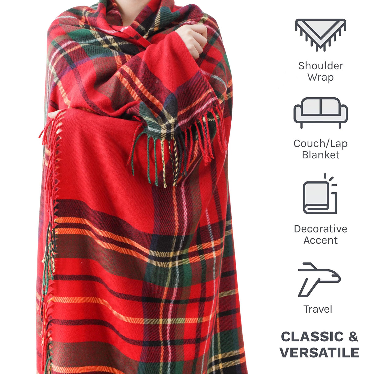 BATTILO HOME Christmas Red Plaid Throw Blanket for Couch, Bed, Super Soft Red Plaid Blankets,Soft Christmas Decorative Throw with Tassels 50"x60" BATTILO HOME