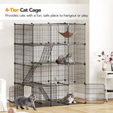 Large Cat Cage, 4-Tier Cat Enclosures Indoor, DIY Cat Kennel Detachable Metal Wire Catio Playpen with Hammock and Hanging Balls, for 1-3 Cats, Ease to Assembly, Black BK02PP03G1N1 HOOBRO
