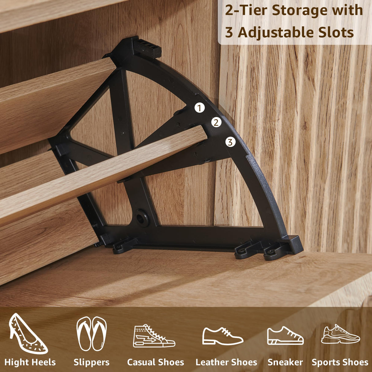 T4TREAM Fluted Shoe Storage Cabinet with 2 Flip Drawers & Top Drawer, 48" Tall Narrow Shoe Organizer, Curved Profile Design, Wooden Shoe Rack for Entryway, Living Room, Hallway - Natural Oak T4TREAM