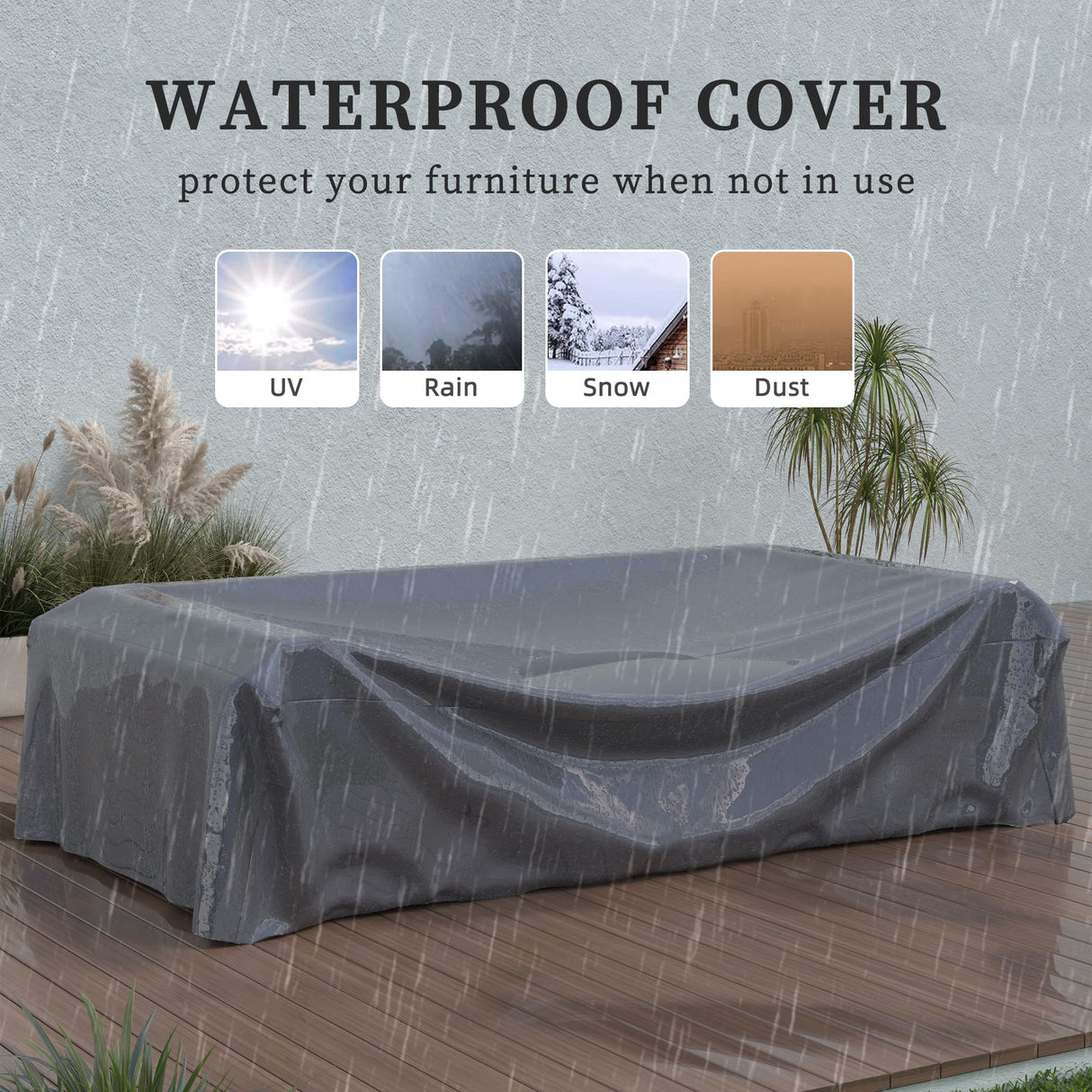 UDPATIO 5 Pieces Patio Furniture Set with Fire Pit Table, Outdoor Furniture Set with Rocking Swivel Chairs, Wicker Patio Set with Waterproof Cover, 4'' Thickened Cushion, Grey UDPATIO