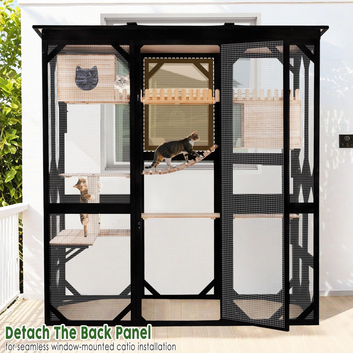 Catio Outdoor Cat Enclosure Wooden Cat House for Mulitiple Cats Walk-in Cage Window Acess with Heavy Duty Weather-Proof Asphalt Roof nicedday