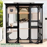 Catio Outdoor Cat Enclosure Wooden Cat House for Mulitiple Cats Walk-in Cage Window Acess with Heavy Duty Weather-Proof Asphalt Roof nicedday