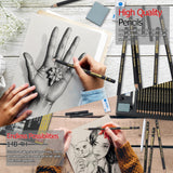 PANDAFLY 20-Piece Professional Sketch Pencil Set - Includes 4H to 14B Graphite Pencils, Charcoal Sticks, Vinyl Eraser, Kneaded Eraser, Sharpener, Blending Stump - Ideal for Artists and Beginners PANDAFLY