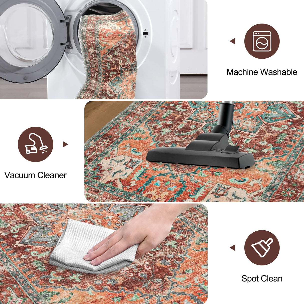 Yamaziot Washable Runner Rug, 2x8 Non-Slip Boho Vintage Hallway Rug Runner with Rubber Backing, Stain Resistant & Low Pile Faux Wool Distressed Carpet Runner for Bedroom, Kitchen, Laundry, Entrance Yamaziot