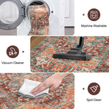 Yamaziot Washable Runner Rug, 2x8 Non-Slip Boho Vintage Hallway Rug Runner with Rubber Backing, Stain Resistant & Low Pile Faux Wool Distressed Carpet Runner for Bedroom, Kitchen, Laundry, Entrance Yamaziot