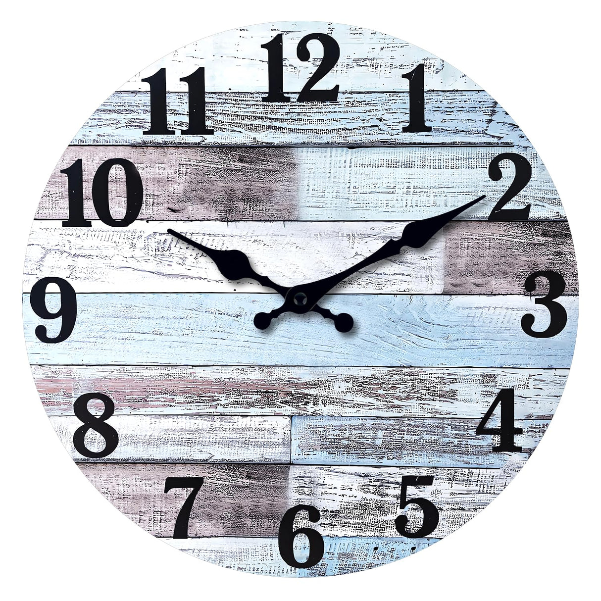 XNM Blue MDF Wood Wall Clock for Living Room - Farmhouse Wall Clocks Battery Operated 12 Inch - Analog Rustic Wall Clock Silent (No Solid Wood) XNM
