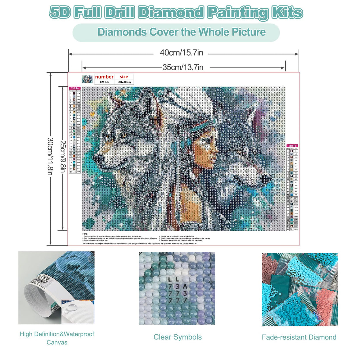 CEOVR Wolf Diamond Painting Kits for Adults, Woman and Wolves Diamond Art Dots 5D Full Drill DIY Gem Art for Beginner, Adult Crafts Kits Arts and Crafts, Wall Decor for Home Office 16x12in CEOVR