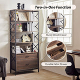 Redlifeᅟᅠ Redlife 5-Tier Bookshelf w/File Cabinet Drawers Industrial Wood Bookcase Standing Storage Organizer for Living Room Home Office, 31.5 x 14 x 74inch, Black Walnut Redlifeᅟᅠ