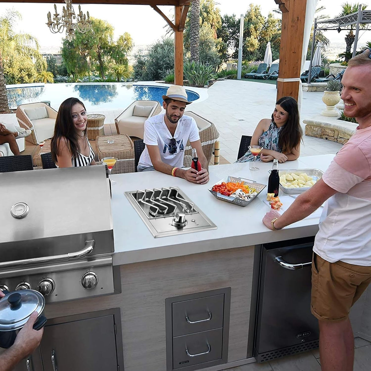 Single Grilling Side Burners for Outdoor Grill, 15,000BTU Natural Gas Side Burner, Sturdy 304 Stainless Steel, with Liquid Propane Kit, Drop-in Side Burner for Outdoor Kitchen BBQ Island Livory