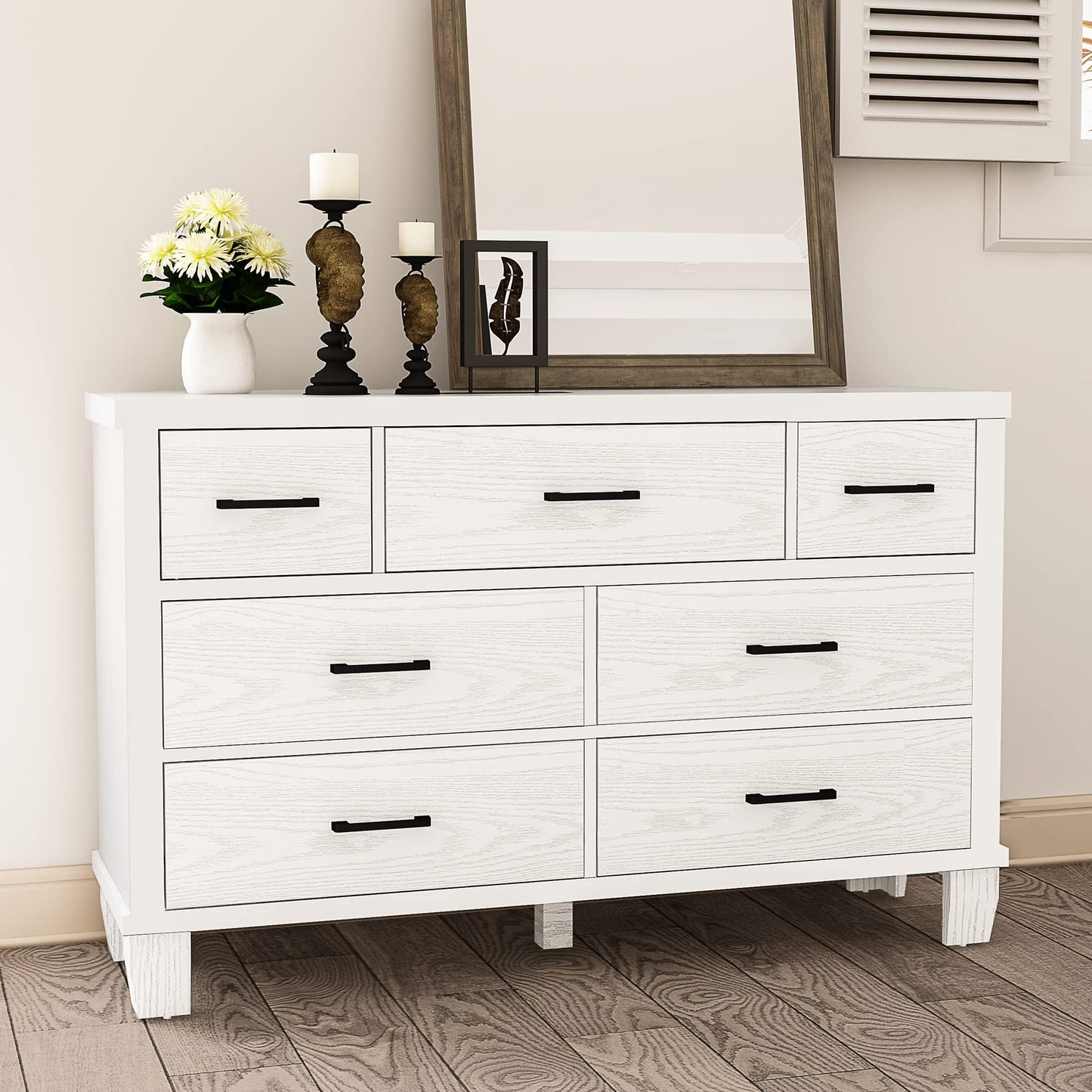 IDEALHOUSE Dresser for Bedroom with 7 Drawers, Modern Chest of Drawers Closet with Metal Handle, Wooden Dresser Organizer, for Bedroom, Living Room, White