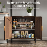 Turosur Bookshelf with Rattan Doors & LED Lights, 71" Tall Bookcase with Storage & Adjustable Shelf, Boho Display Standing Shelf Unit for Bedroom, Living Room and Home Office Turosur