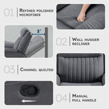 Lexicon Manual Double Reclining Sofa, Polished Microfiber Upholstered 3 Seater Manual Sofa Recliner for Living Room, Wall Hugger, Easy Assembly, Gray Lexicon