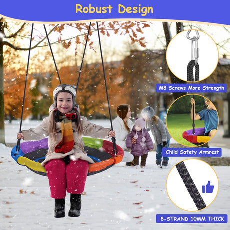 Lunafun Swing Set for Backyard with Kids Slide 440lbs Heavy-Duty Metal A-Frame 1 Saucer Swing Seat 1 Swings Seat & 1 Slide Lunafun