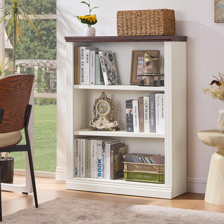 RWYHG 43" White Tall Bookshelf,3-Tier Thick Wooden Book Shelf with Adjustable Shelves,Free Standing Farmhouse Bookcase with Open Display Storage,Floor Vintage Bookshelves for Living Room,Office RWYHG