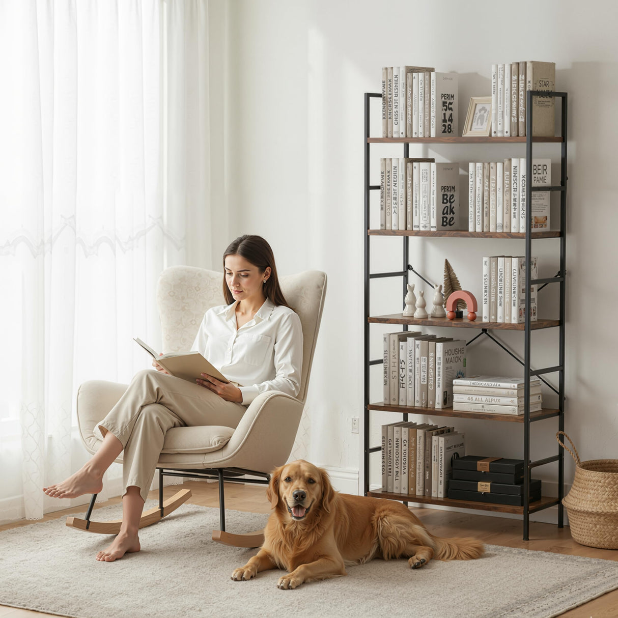 HealSmart 5 Tier Bookshelf, Free Standing Book Shelf Home Office Bookcase Shelf Storage Organizer for Bedroom, Living Room, Bathroom, Office, Balcony, Rustic Brown HealSmart