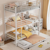 Harper & Bright Designs Metal Twin Size Triple Bunk Bed with Trundle for 4, Bunk Beds with 2 Ladders & Guardrails, Convertible to 3 Separate Beds for Kids Teens, Space-Saving, White Harper & Bright Designs