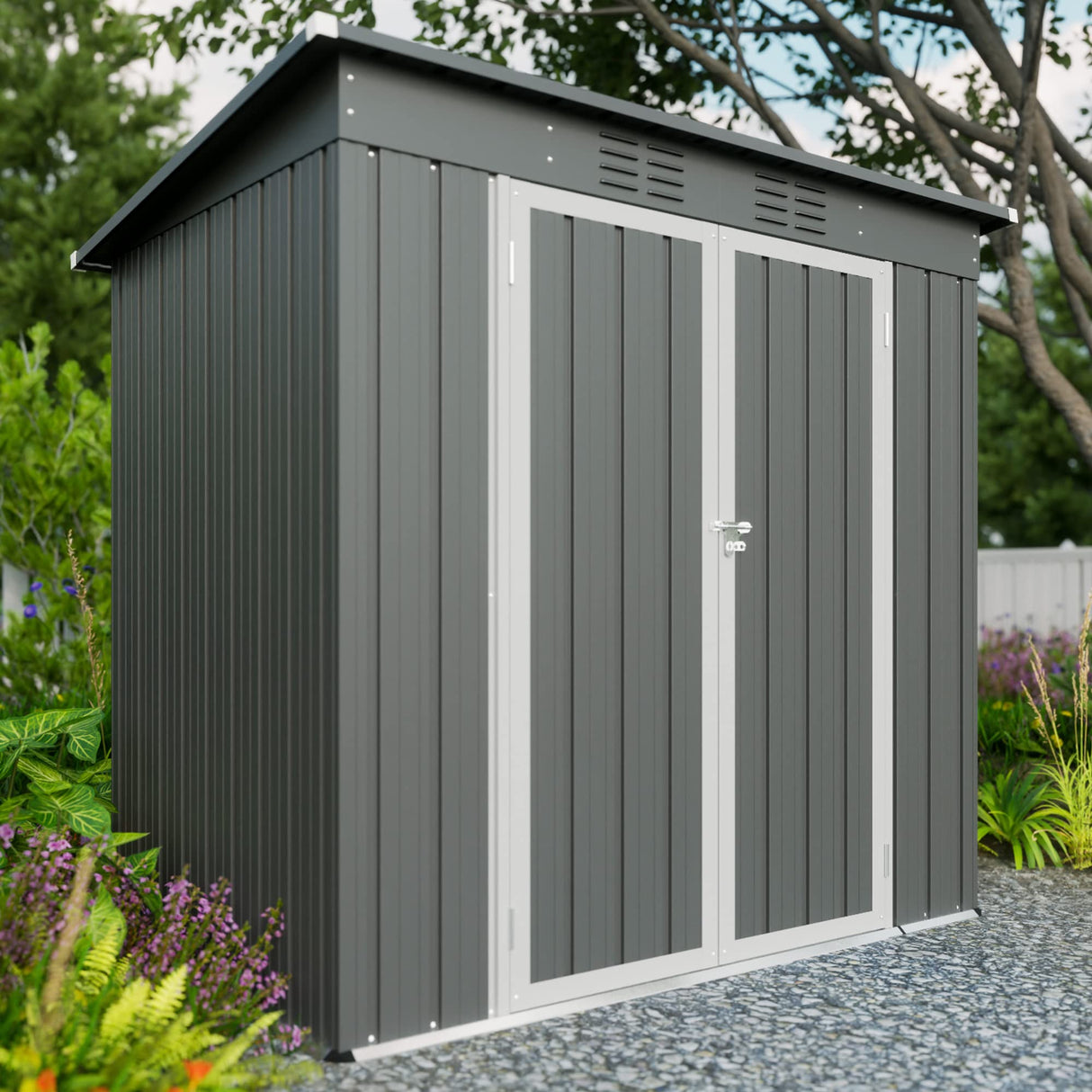 Outdoor Storage Shed, 6 X 4 FT Large Metal Utility Tool Sheds with Floor Frame, Steel Garden Shed for Backyard Garden Patio Lawn Hohuqeri