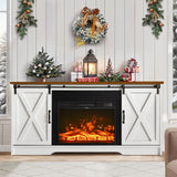 4 EVER WINNER Fireplace TV Stand with 23" Electric Fireplace, Sliding Barn Door, Farmhouse Fireplace Entertainment Center with Adjustable Storage Cabinets, TV Console Table for Living Room, White 4 EVER WINNER