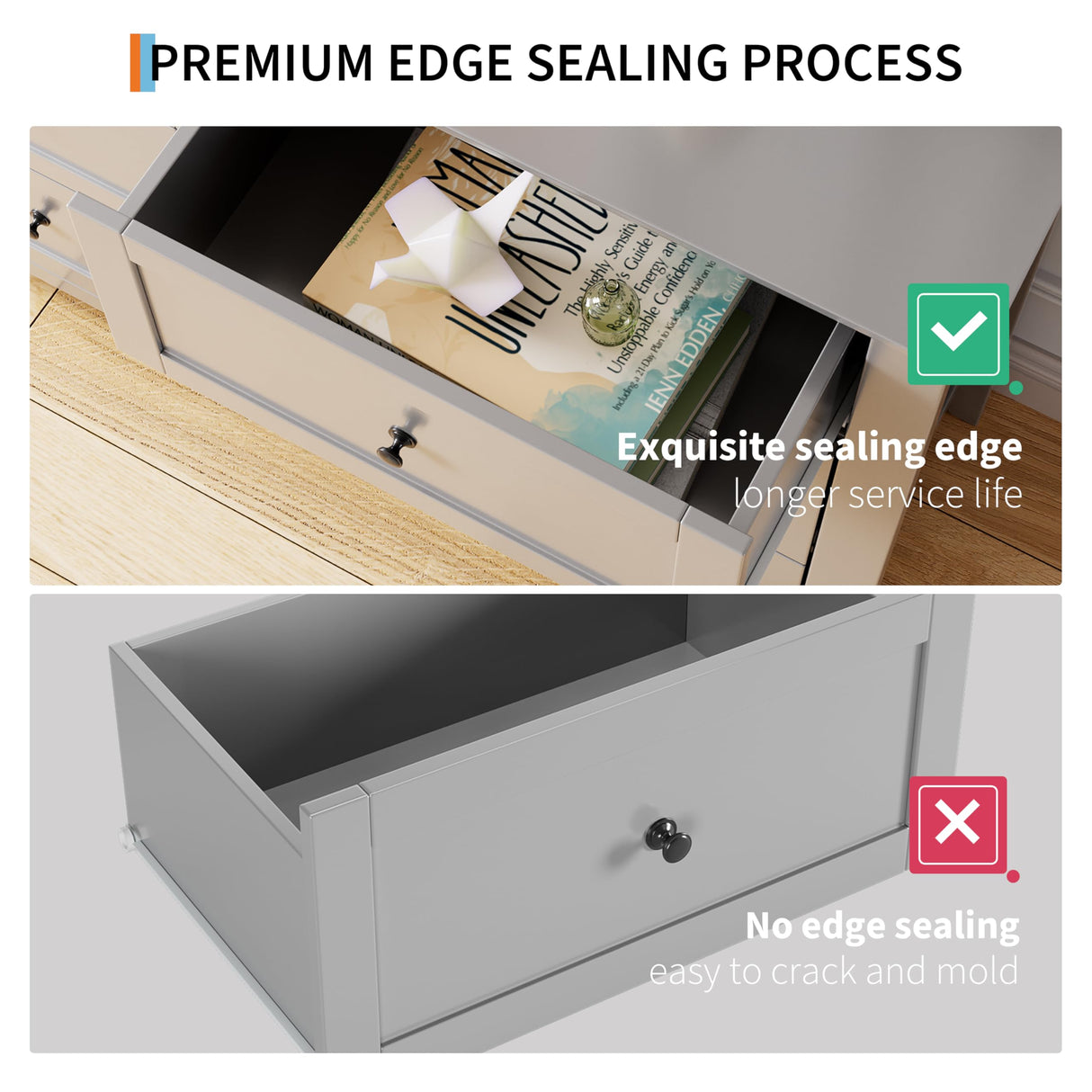 GAOMON 6 Drawers Dresser for Bedroom, 53.9" W Farmhouse Wood Dressers & Chest of Drawers for Clothes, Tall Storage Dressers Organizer with Deep Drawers for Living Room, Closet, Hallway, Grey GAOMON