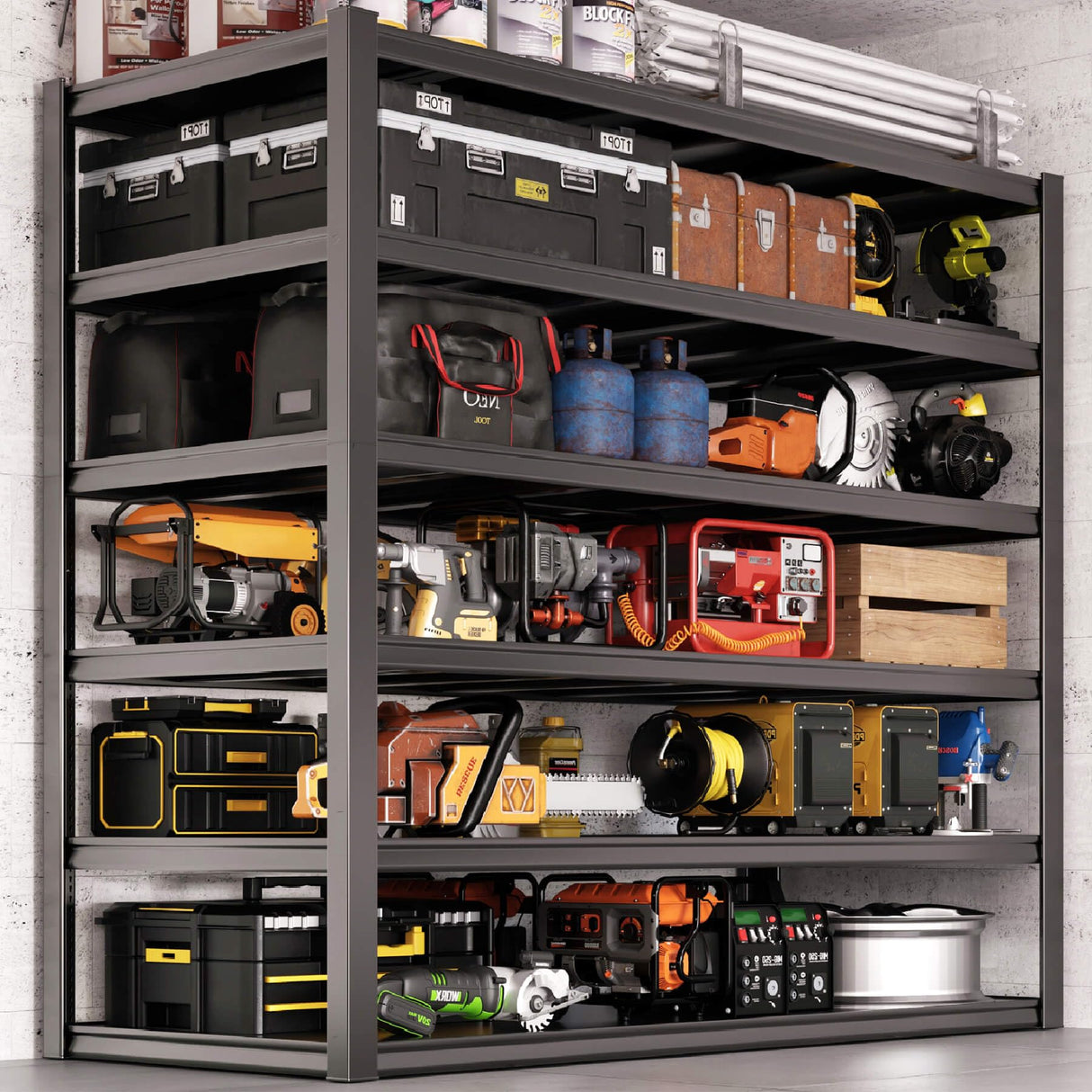 PMKES 52" W Garage Shelving Heavy Duty, Garage Storage Shelves 3500LBS Adjustable 6 Tier Metal Shelving Unit for Storage Rack, 84" H Industrial Storage Rack Shelf PMKES