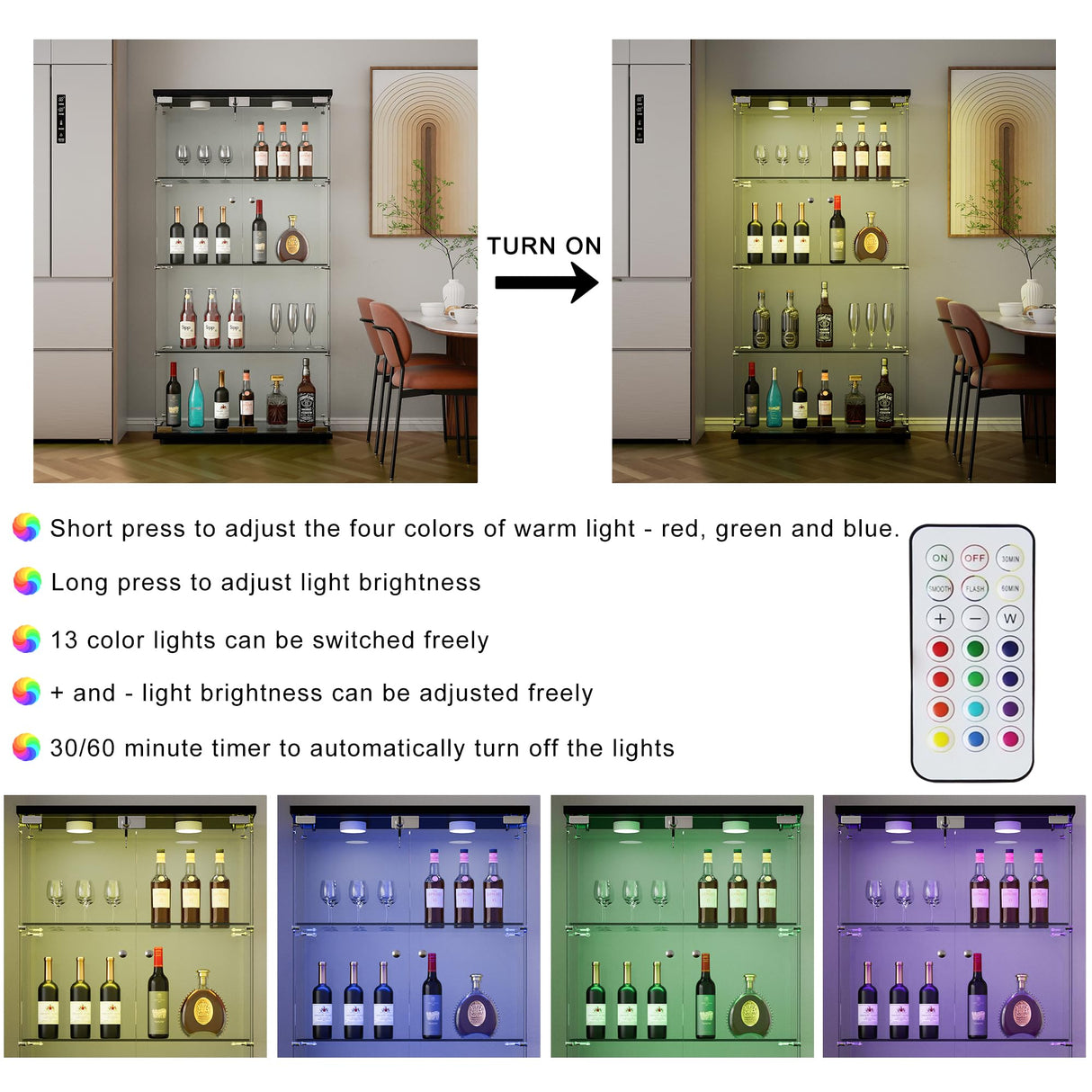 Yoluckea Glass Cabinet with LED Light, 4 Shelves Glass Display Cabinet w/2 Doors,Floor Standing Clear Glass Curio Cabinet Collection Display Cabinet for Living Room Bedroom 64.7” x 31.7” x 14.3” Black Yoluckea