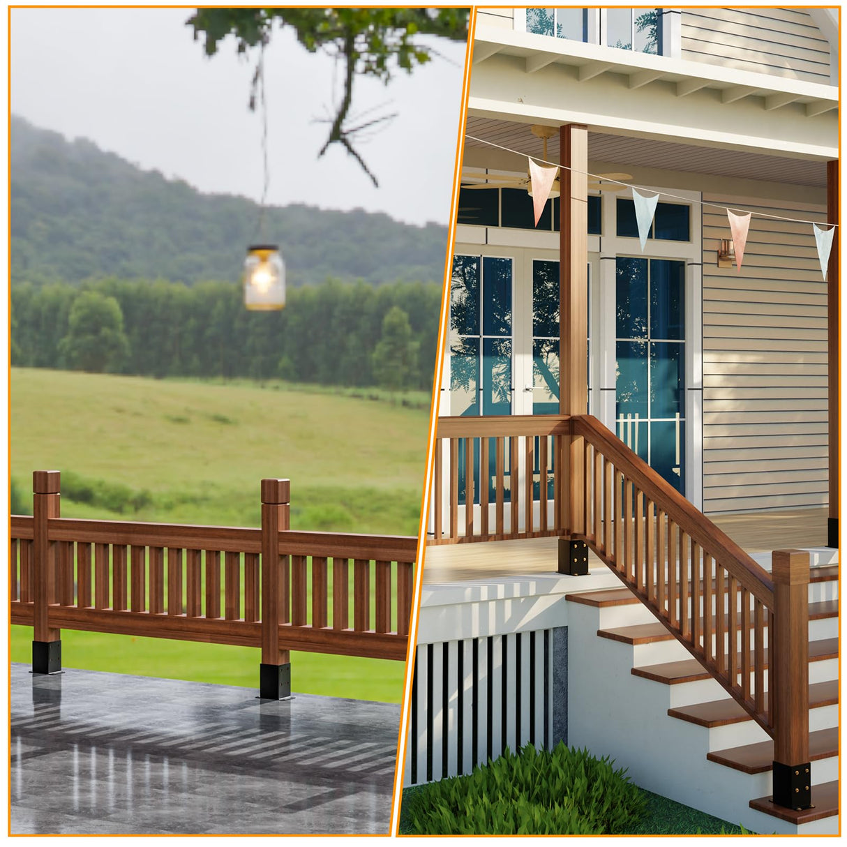 AOSTD 4x4 Post Base 4 Pcs- Inner Size 3.5x3.5 Inch Wood Fence Post Anchor - 13 Gauge Heavy Duty Solid Steel Black Powder-Coated Railing Post Brackets for Support Deck, Pergola - Includes Screws AOSTD