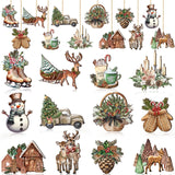 36 Pieces Christmas Wooden Tree Hanging Ornaments Christmas Wooden Pine Cone Elk Truck Snowman Gingerbread House Hanging Signs Christmas Wooden Decor with Rope for Xmas Party Huwena