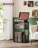 VASAGLE Record Player Stand, 3-Tier Side Table, Vinyl Record Storage up to 100 Albums, End Table for Living Room, Bedroom, Ebony Black ULET275B01 VASAGLE