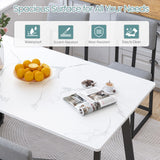 HUGROVE 5-Piece Dining Table Set, 47.27'' Faux Marble Rectangular Table with 4 Linen Upholstered Dining Chairs, Modern Kitchen & Dining Room Furniture for Apartment (Silver) HUGROVE