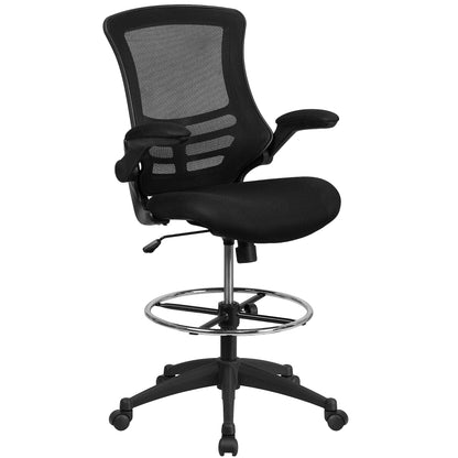 Flash Furniture Kelista Mid-Back Swivel Office Chair with Adjustable Seat Height, Ergonomic Mesh Desk Chair with Flip-Up Armrests, Black - WoodArtSupply