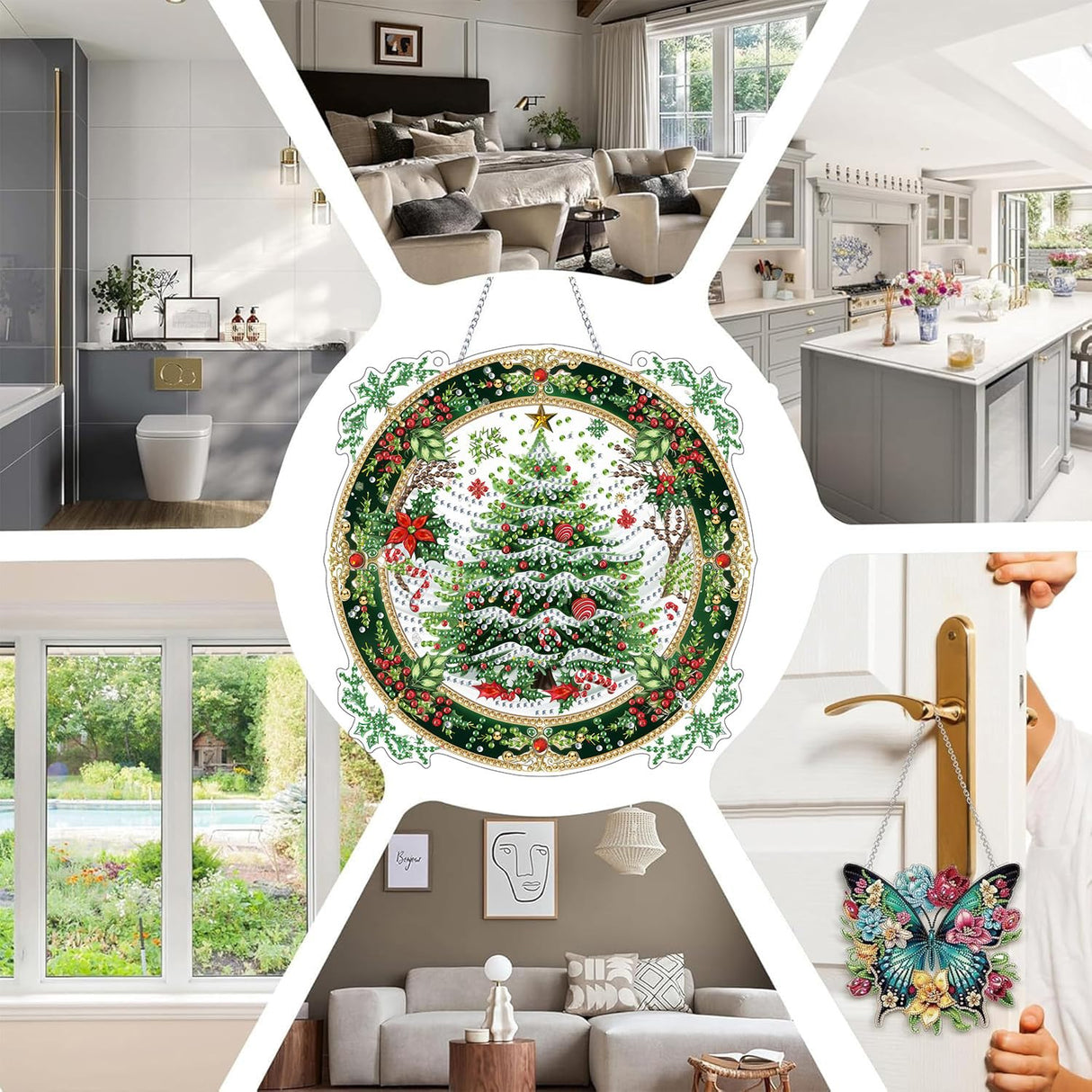 SKRYUIE Hanging Diamond Art Kits for Adults Christmas, DIY Window Pendant Diamond Painting Kit Sun Catcher, Special Shaped Crystal Acrylic Double Sided, Porch Outdoor Garden Ornaments 7.88 x 7.88 Inch SKRYUIE