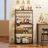 Txecpro kitchen Bakers Rack with Power Outlet, Coffee Bar Table 4 Tiers, Microwave Stand with 6 S-shaped Hooks, Kitchen Storage Shelf Rack for Spices, Pots and Pans，25.6" L x 12" W x 53.5" H Txecpro