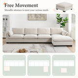 Ball & Cast Oversized Modular L Shaped Sectional Sofa W/Movable Ottoman and USB Ports,5 Seater Chenille Couch W/ 2 Armrest Pillows,Side Pocket & Folding Table,for Living Room,Apartment,Beige,130" Ball & Cast