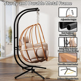 DAYARUS Double Egg Chair Outdoor, Egg Swing Chair with Stand, Hanging Egg Chair Outdoor with Cushions/Headrest, 80" H Hanging Chairs with Stand Indoor, Metal Basket Swing Egg Chairs for Deck, Khaki DAYARUS