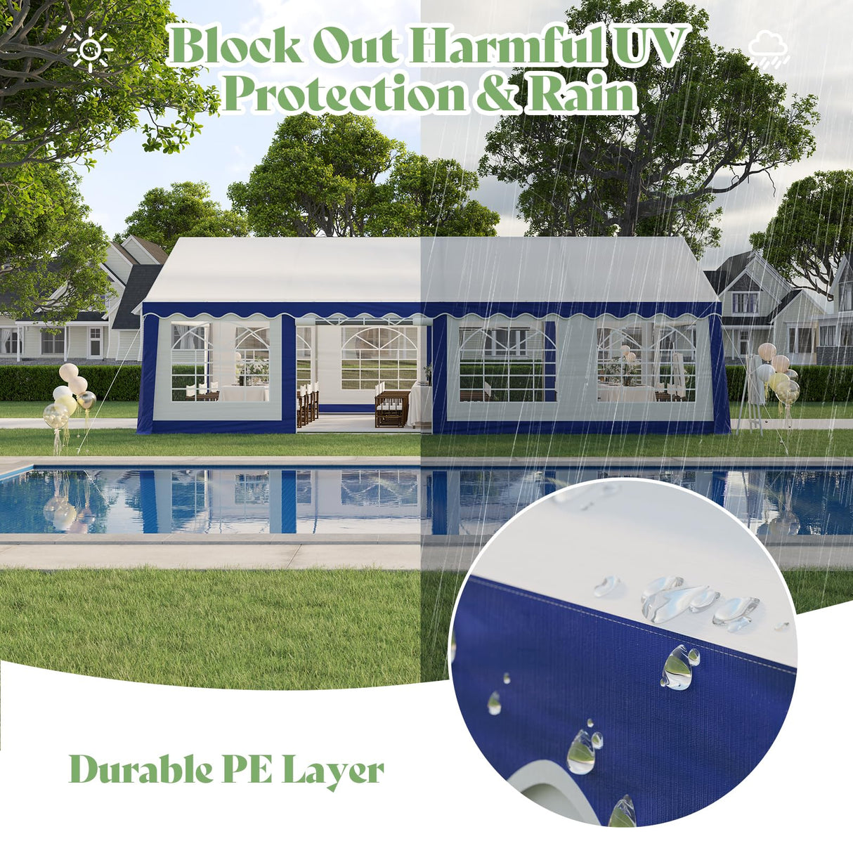 AMERLIFE 13 x 26 FT Party Tent with Rolled Sidewalls, Heavy Duty Wedding Tent for Party Outside with Zinc Alloy Tube & Spiral Stakes, Waterproof Event Shelters, White & Blue AMERLIFE